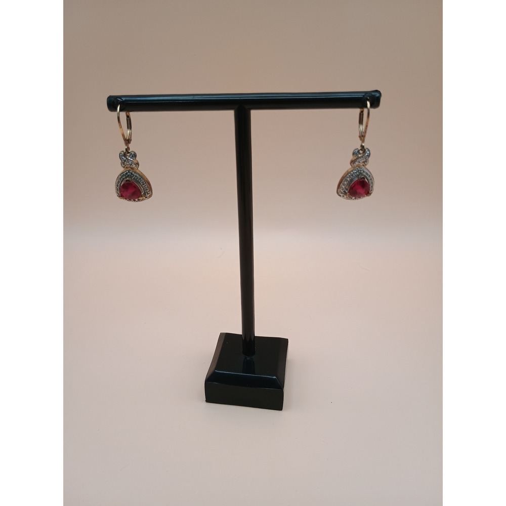 Sterling Silver 925 Ruby Red Teardrop Halo Leverback Drop Earrings Gold Tone